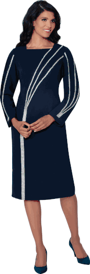 Dresses By Nubiano <br> (Fall 2025) <br> DN100421 <br> <br> Navy <br> 8 10 12 14 16 18 <br> 16w 18w 20w 22w 24w 26w<br><br>1 Piece Dress <BR> Fabric: Scuba