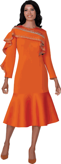 Dresses By Nubiano <br> (Fall 2025) <br> DN100441 <br> <br> Orange <br> 8 10 12 14 16 18 <br> 16w 18w 20w 22w 24w 26w<br><br>1 Piece Dress <BR> Fabric: Light Scuba