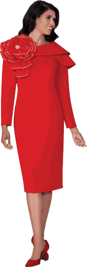 Dresses By Nubiano <br> (Fall 2025) <br> DN100451 <br> <br> Red <br> 8 10 12 14 16 18 <br> 16w 18w 20w 22w 24w 26w<br><br>1 Piece Dress <BR> Fabric: Light Scuba
