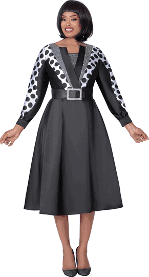 Dresses By Nubiano <br> (Fall 2025) <br> DN100571 <br> <br> Black/White <br> 8 10 12 14 16 18 <br> 16w 18w 20w 22w 24w 26w<br><br>1 Piece Dress <BR> Fabric: Twill
