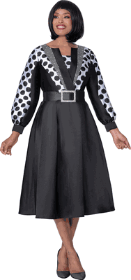 Dresses By Nubiano <br> (Fall 2025) <br> DN100571 <br> <br> Black/White <br> 8 10 12 14 16 18 <br> 16w 18w 20w 22w 24w 26w<br><br>1 Piece Dress <BR> Fabric: Twill
