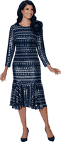 Dresses By Nubiano <br> (Fall 2025) <br> DN100621 <br> <br> Navy/Silver <br> 8 10 12 14 16 18 <br> 16w 18w 20w 22w 24w 26w<br><br>1 Piece Dress <BR> Fabric: Novelty