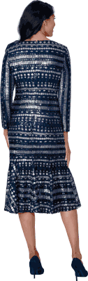 Dresses By Nubiano <br> (Fall 2025) <br> DN100621 <br> <br> Navy/Silver <br> 8 10 12 14 16 18 <br> 16w 18w 20w 22w 24w 26w<br><br>1 Piece Dress <BR> Fabric: Novelty