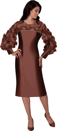 Dresses By Nubiano <br> (Fall 2025) <br> DN100641 <br> <br> Brown <br> 8 10 12 14 16 18 <br> 16w 18w 20w 22w 24w 26w<br><br>1 Piece Dress <BR> Fabric: Twill