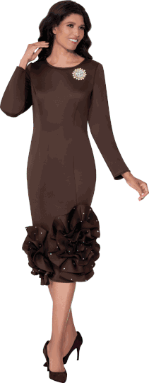 Dresses By Nubiano <br> (Fall 2025) <br> DN100681 <br> <br> Brown <br> 8 10 12 14 16 18 <br> 16w 18w 20w 22w 24w 26w<br><br>1 Piece Dress <BR> Fabric: Light Scuba