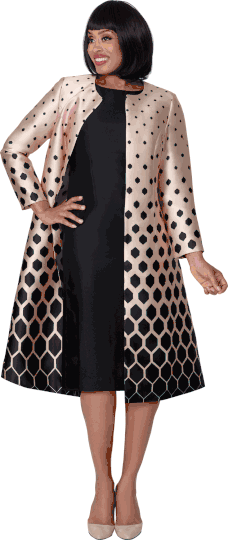 Dresses By Nubiano <br> (Fall 2025) <br> DN100702 <br> <br> Champagne/Black <br> 8 10 12 14 16 18 <br> 16w 18w 20w 22w 24w 26w<br><br>2 Piece Dress & Jacket <BR> Fabric: Twill