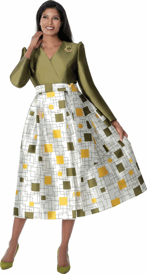 Dresses By Nubiano <br> (Fall 2026) <br> DN100771 <br> <br> Multi-Olive-Gold <br> 8 10 12 14 16 18 <br> 16w 18w 20w 22w 24w 26w<br><br>1 Piece Dress