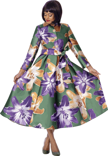 Dresses By Nubiano <br> (Fall 2026) <br> DN101121 <br> <br> Olive-Purple <br> 8 10 12 14 16 18 <br> 16w 18w 20w 22w 24w 26w<br><br>1 Piece Dress