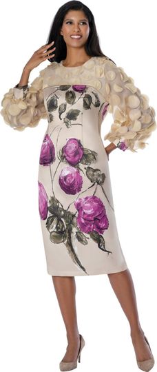 Dresses By Nubiano <br> (Spring 2026) <br> DN100711 <br> <br> Tan <br> 8 10 12 14 16 18 <br> 16w 18w 20w 22w 24w 26w<br><br>3D Circles & Twill