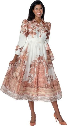 Dresses By Nubiano <br> (Spring 2026) <br> DN100811 <br> <br> White-Brown-Multi <br> 8 10 12 14 16 18 <br> 16w 18w 20w 22w 24w 26w<br><br>Voile