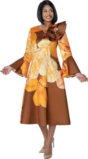 Dresses By Nubiano <br> (Spring 2026) <br> DN100951 <br> <br> Brown-Orange-Multi <br> 8 10 12 14 16 18 <br> 16w 18w 20w 22w 24w 26w<br><br>Twill