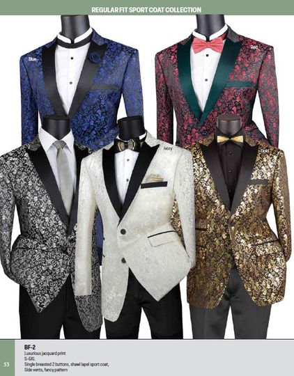 Prestige Couture <br> (Spring 2025) <br> VM-BF-2 <br> <br> Blue  <br>  Ivory  <br>  Gold  <br>  Red  <br>  Silver <br> <br><br>REGULAR FIT SPORT COAT COLLECTION