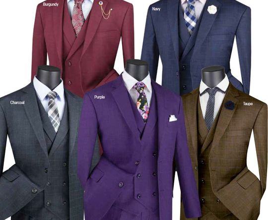 Prestige Couture <br> (Spring 2025) <br> VM-V2RW-13 <br> <br> Burgundy  <br>  Navy  <br>  Charcoal  <br>  Purple  <br>  Taupe <br> <br><br>EXECUTIVE 3 PCS SUIT