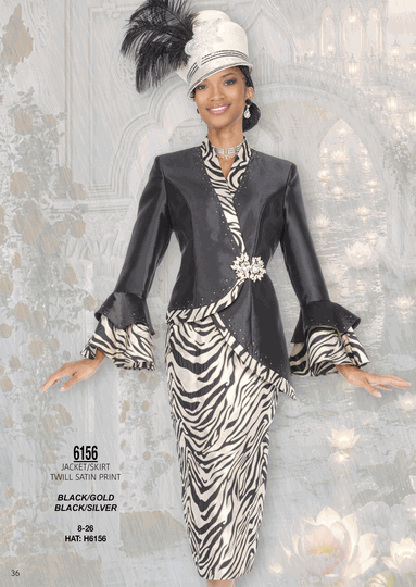 Elite Champagne <br> (Fall/Winter 2026) <br> EC6156 <br> <br> Black/Gold  <br>  Black/Silver <br> 8 10 12 14 16 <br> 18 20 22 24 26<br><br>Jacket/Skirt<br>Twill Satin Print