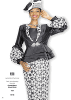 Elite Champagne <br> (Fall & Winter 2025) <br> EC6158-Bl <br> <br> Black/White <br> 8 10 12 14 16 18 20 22 24 26<br><br>Jacket/Skirt/Camisole<br>Twill Satin/Novelty Brocade