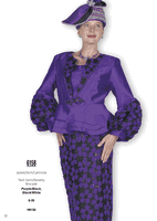 Elite Champagne <br> (Fall & Winter 2025) <br> EC6158-Pu <br> <br> Purple/Black <br> 8 10 12 14 16 18 20 22 24 26<br><br>Jacket/Skirt/Camisole<br>Twill Satin/Novelty Brocade