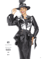Elite Champagne <br> (Fall & Winter 2025) <br> EC6171-Bl <br> <br> Black/White <br> 8 10 12 14 16 18 20 22 24 26<br><br>Long Jacket/Skirt<br>Twill Satin Print