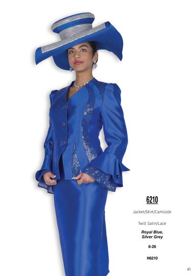 Elite Champagne <br> (Fall & Winter 2025) <br> EC6210 <br> <br> Royal-Blue  <br>   Silver-Grey <br> 8 10 12 14 16 18 20 22 24 26<br><br>Jacket/Skirt/Camisole<br>Twill Satin/Lace