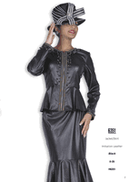 Elite Champagne <br> (Fall & Winter 2025) <br> EC6351 <br> <br> Black/Red <br> 8 10 12 14 16 18 20 22 24 26<br><br>Jacket/Skirt<br>Imitation Leather