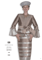 Elite Champagne <br> (Fall & Winter 2025) <br> EC6356 <br> <br> Light-Brown <br> 8 10 12 14 16 18 20 22 24 26<br><br>Jacket/Skirt/Camisole<br>Twill Satin/Sequin