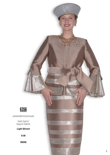 Elite Champagne <br> (Fall & Winter 2025) <br> EC6356 <br> <br> Light-Brown <br> 8 10 12 14 16 18 20 22 24 26<br><br>Jacket/Skirt/Camisole<br>Twill Satin/Sequin