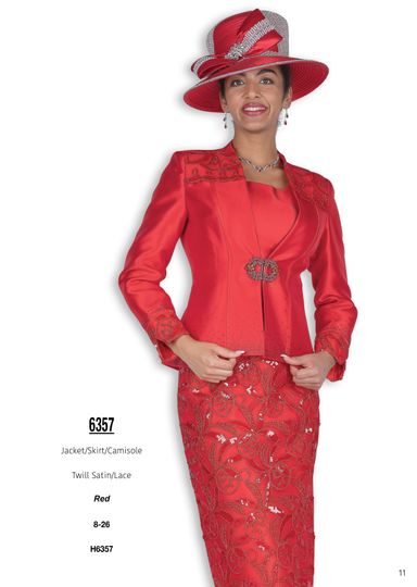 Elite Champagne <br> (Fall & Winter 2025) <br> EC6357 <br> <br> Red <br> 8 10 12 14 16 18 20 22 24 26<br><br>Jacket/Skirt/Camisole<br>Twill Satin/Lace