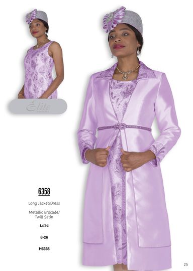 Elite Champagne <br> (Fall & Winter 2025) <br> EC6358 <br> <br> Lilac <br> 8 10 12 14 16 18 20 22 24 26<br><br>Long Jacket/Dress<br>Metallic Brocade/Twill Satin