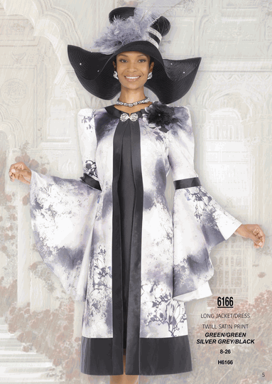 Elite Champagne <br> (Fall/Winter 2026) <br> EC6166 <br> <br> Green/Green  <br>  Silver-Grey/Black <br> 8 10 12 14 16 <br> 18 20 22 24 26<br><br>Long Jacket/Dress<br>Twill Satin Print