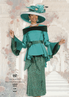 Elite Champagne <br> (Fall/Winter 2026) <br> EC6167 <br> <br> Green  <br>  Gold <br> 8 10 12 14 16 <br> 18 20 22 24 26<br><br>Long Jacket/Skirt<br>Twill Satin/Novelty Brocade