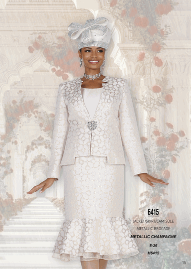 Elite Champagne <br> (Fall/Winter 2026) <br> EC6415 <br> <br> Metallic-Champagne <br> 8 10 12 14 16 <br> 18 20 22 24 26<br><br>Jacket/Skirt/Camisole<br>Metallic Brocade