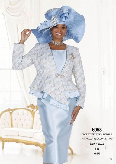 Elite Champagne <br> (Spring/Summer 2026) <br> EC6053 <br> <br> Light-Blue <br> 8 10 12 14 16 18 20 22 24 26<br><br>Jacket/Skirt/Camisole<br>Twill Satine/Brocade