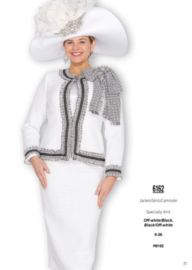 Elite Champagne <br> (Fall & Winter 2025) <br> EC6162 <br> <br> Off-white/Black  <br>   Black/Off-white <br> 8 10 12 14 16 18 20 22 24 26<br><br>Jacket/Skirt/Camisole<br>Specialty Knit