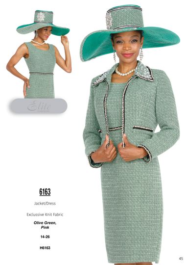 Elite Champagne <br> (Fall & Winter 2025) <br> EC6163 <br> <br> Olive-Green  <br>   Pink <br> 14 16 18 20 22 24 26<br><br>Jacket/Dress<br>Exclusive Knit Fabric