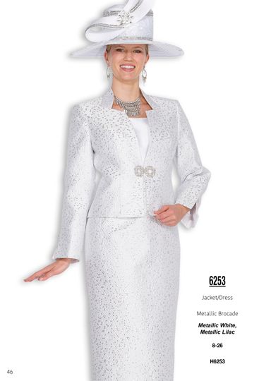Elite Champagne <br> (Fall & Winter 2025) <br> EC6253 <br> <br> Metallic-White  <br>   Metallic-Lilac <br> 8 10 12 14 16 18 20 22 24 26<br><br>Jacket/Dress<br>Metallic Brocade