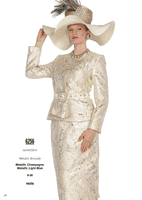 Elite Champagne <br> (Fall & Winter 2025) <br> EC6256 <br> <br> Metallic-Champagne  <br>   Metallic-Light-Blue <br> 8 10 12 14 16 18 20 22 24 26<br><br>Jacket/Skirt<br>Metallic Brocade