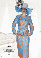 Elite Champagne <br> (Spring/Summer 2026) <br> EC6256 <br> <br> Metallic-Blue  <br>  Metallic-Champagne <br> 8 10 12 14 16 18 20 22 24 26<br><br>Jacket/Skirt<br>Novelty Metallic Brocade