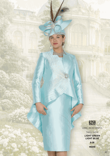Elite Champagne <br> (Fall/Winter 2026) <br> EC6259 <br> <br> Light-Green  <br>  Light-Blue <br> 8 10 12 14 16 <br> 18 20 22 24 26<br><br>Long Jacket/Dress<br>Twill Satin