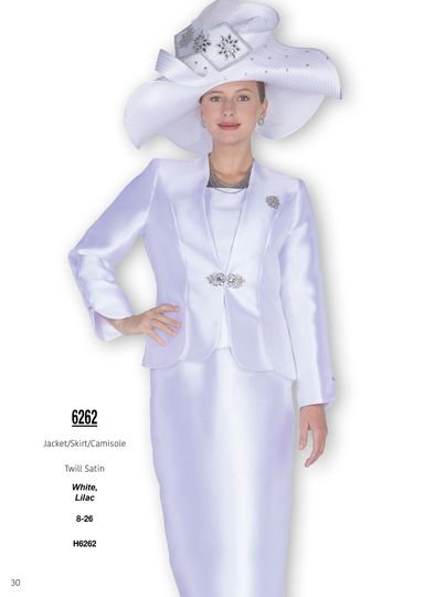 Elite Champagne <br> (Fall & Winter 2025) <br> EC6262 <br> <br> White  <br>   Lilac <br> 8 10 12 14 16 18 20 22 24 26<br><br>Jacket/Skirt/Camisole<br>Twill Satin