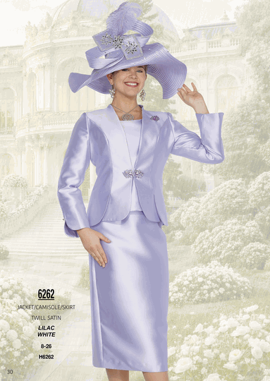 Elite Champagne <br> (Fall/Winter 2026) <br> EC6262 <br> <br> Lilac  <br>  White <br> 8 10 12 14 16 <br> 18 20 22 24 26<br><br>Jacket/Camisole/Skirt<br>Twill Satin