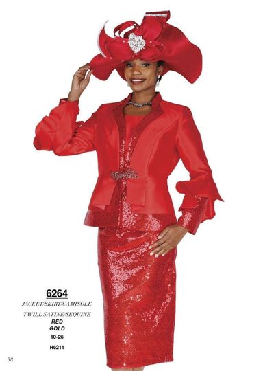 Elite Champagne <br> (Spring/Summer 2026) <br> EC6264 <br> <br> Red  <br>  Gold <br> 10 12 14 16 18 20 22 24 26<br><br>Jacket/Skirt/Camisole<br>Twill Satine/Sequin