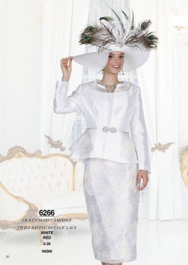 Elite Champagne <br> (Spring/Summer 2026) <br> EC6266 <br> <br> Metallic-White  <br>  Metallic-Red <br> 8 10 12 14 16 18 20 22 24 26<br><br>Jacket/Skirt/Camisole<br>Twill Satine/Metallic Lace