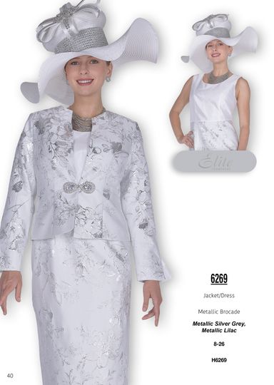 Elite Champagne <br> (Fall & Winter 2025) <br> EC6269 <br> <br> Metallic-Silver Grey  <br>   Metallic-Lilac <br> 8 10 12 14 16 18 20 22 24 26<br><br>Jacket/Dress<br>Metallic Brocade