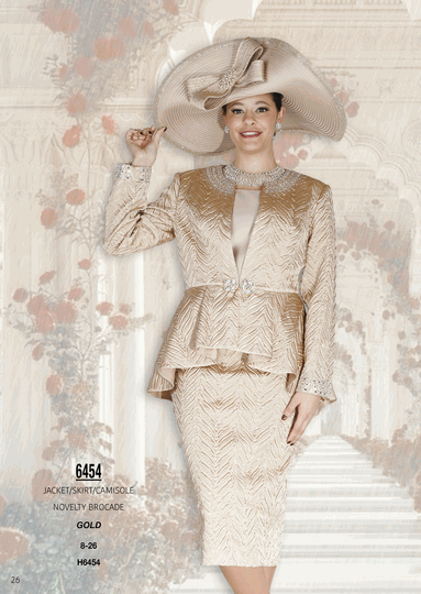 Elite Champagne <br> (Fall/Winter 2026) <br> EC6454 <br> <br> Gold <br> 8 10 12 14 16 <br> 18 20 22 24 26<br><br>Jacket/Skirt/Camisole<br>Novelty Brocade
