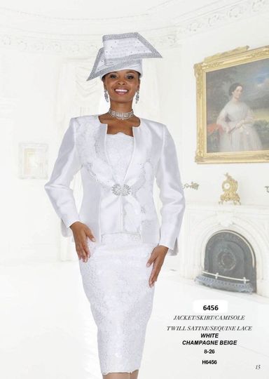 Elite Champagne <br> (Spring/Summer 2026) <br> EC6456 <br> <br> White  <br>   Champagne-Beige <br> 8 10 12 14 16 18 20 22 24 26<br><br>Jacket/Skirt/Camisole<br>Twill Satine/Sequin Lace