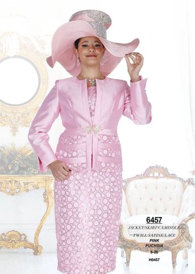 Elite Champagne <br> (Spring/Summer 2026) <br> EC6457 <br> <br> Pink  <br>  Fuchsia <br> 8 10 12 14 16 18 20 22 24 26<br><br>Jacket/Skirt/Camisole<br>Twill Satine/Lace