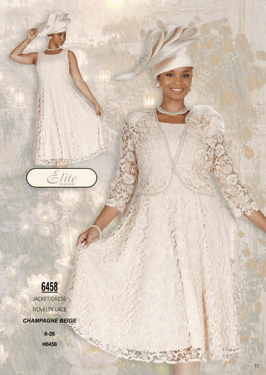 Elite Champagne <br> (Fall/Winter 2026) <br> EC6458 <br> <br> Champagne-Beige <br> 8 10 12 14 16 <br> 18 20 22 24 26<br><br>Jacket/Dress<br>Novelty Lace
