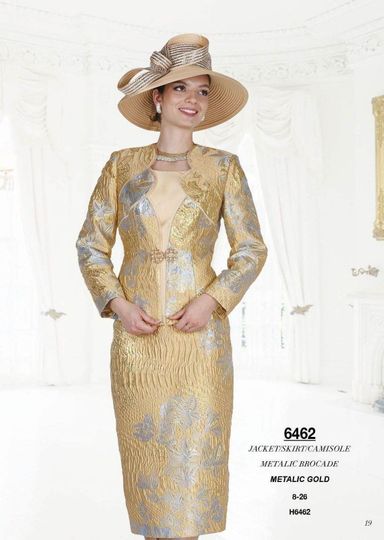 Elite Champagne <br> (Spring/Summer 2026) <br> EC6462 <br> <br> Metallic-Gold <br> 8 10 12 14 16 18 20 22 24 26<br><br>Jacket/Skirt/Camisole<br>Metallic Brocade