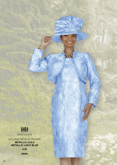 Elite Champagne <br> (Fall/Winter 2026) <br> EC6464 <br> <br> Metallic-Gold  <br>  Metallic-Light-Blue <br> 8 10 12 14 16 <br> 18 20 22 24 26<br><br>Jacket/Dress<br>Exclusive Metallic Brocade