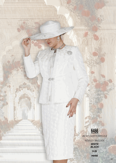 Elite Champagne <br> (Fall/Winter 2026) <br> EC6466 <br> <br> White  <br>  Black <br> 8 10 12 14 16 <br> 18 20 22 24 26<br><br>Jacket/Skirt/Camisole<br>Novelty Brocade