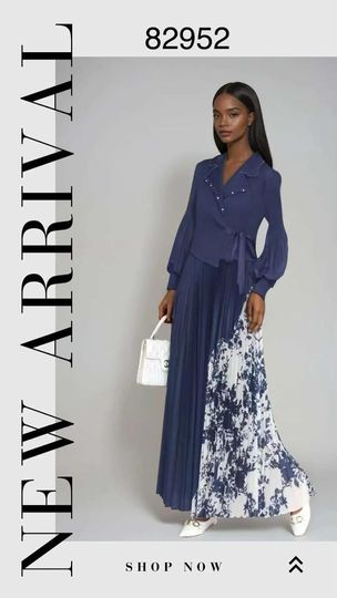 For Her <br> (2026) <br> FH82952 <br> <br> Navy-Multi <br> One-Size<BR><BR>Pleated Wrap Dress with Printed Contrast Skirt